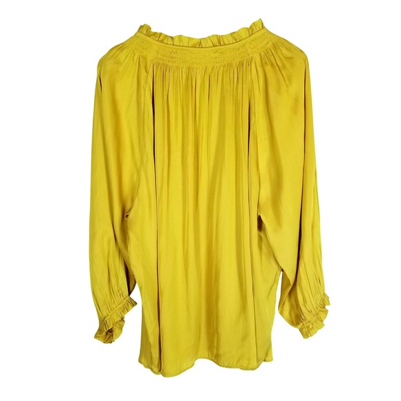 Chelsea & Theodore 3X Blouse Top Yellow Gold Long Sleeve Ruffle Neckline - Picture 2 of 11